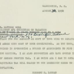 Telegram: 1950 August 30