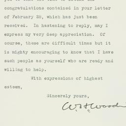 Letter: 1933 March 1