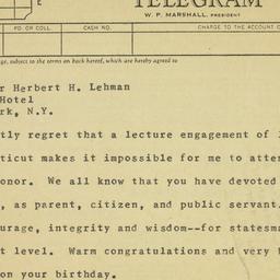 Telegram: 1958 March 29