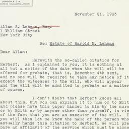 Letter: 1933 November 21