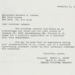 Letter: 1961 February 6