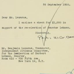 Letter: 1950 September 26