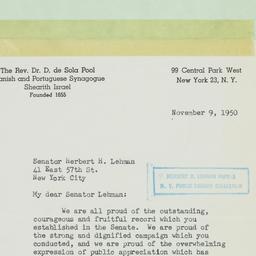 Letter: 1950 November 9
