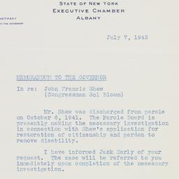 Memorandum: 1942 July 7