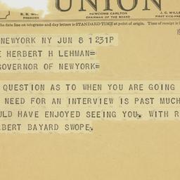 Telegram: 1938 June 8