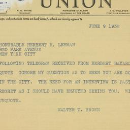 Telegram: 1938 June 9
