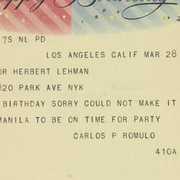 Telegram: 1958 March 28