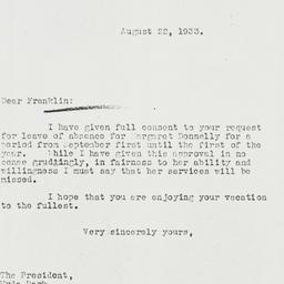 Letter: 1933 August 22