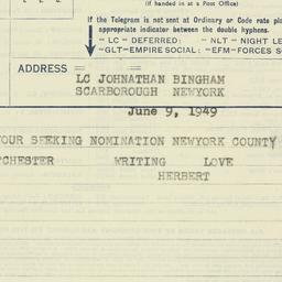 Telegram: 1949 June 9