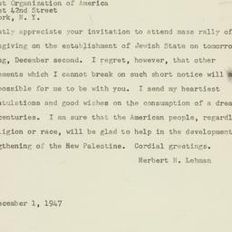Telegram: 1947 December 1