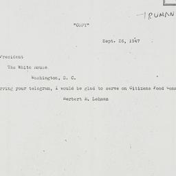 Telegram: 1947 September 26