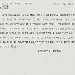 Telegram: 1947 August 21