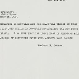 Telegram: 1948 May 15