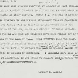 Telegram: 1947 February 11