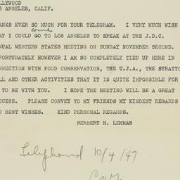 Telegram: 1947 October 4