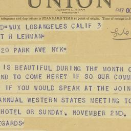 Telegram: 1947 October 4