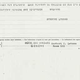 Telegram: 1951 May 10
