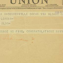 Telegram: 1938 April 1