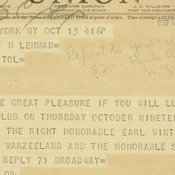Telegram: 1939 October 13