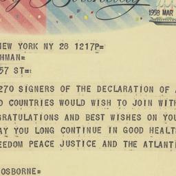 Telegram: 1958 March 28