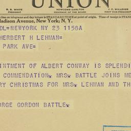 Telegram: 1939 December 23