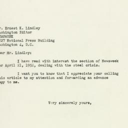 Telegram: 1952 April 22