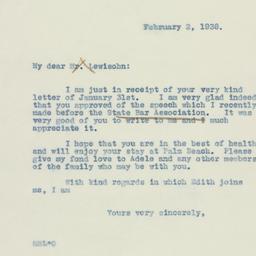 Telegram: 1938 February 2