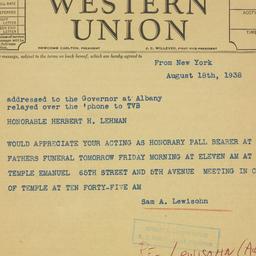 Telegram: 1938 August 18