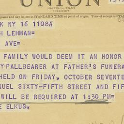 Telegram: 1947 October 16