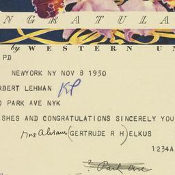 Telegram: 1950 November 8