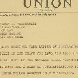 Telegram: 1947 January 6