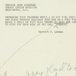 Telegram: 1952 September 23