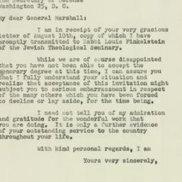 Telegram: 1951 August 18