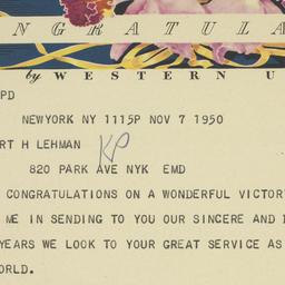 Telegram: 1950 November 7