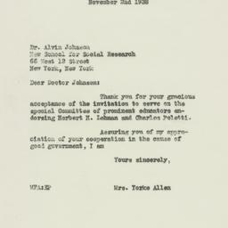 Letter: 1938 November 2