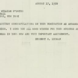 Telegram: 1950 August 17