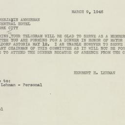 Telegram: 1946 March 6