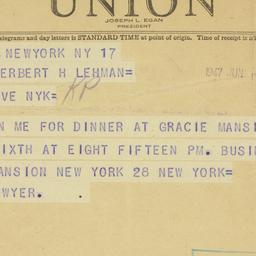 Telegram: 1947 June 17