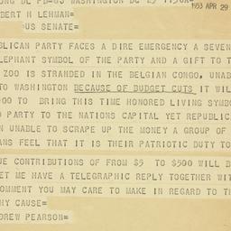 Telegram: 1953 April 29