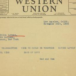 Telegram: 1938 November 23