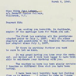 Letter: 1940 March 6