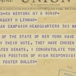 Telegram: 1949 November 8