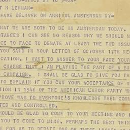 Telegram: 1949 October 18