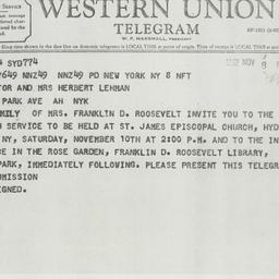 Telegram: 1962 November 8