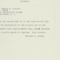 Telegram: 1946 November 12