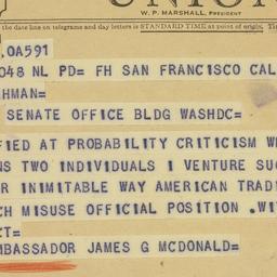 Telegram: 1954 March 15