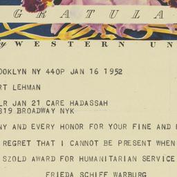 Telegram: 1952 January 16