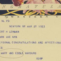 Telegram: 1953 March 27