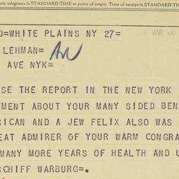 Telegram: 1958 March 28