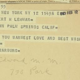 Telegram: 1963 February 12